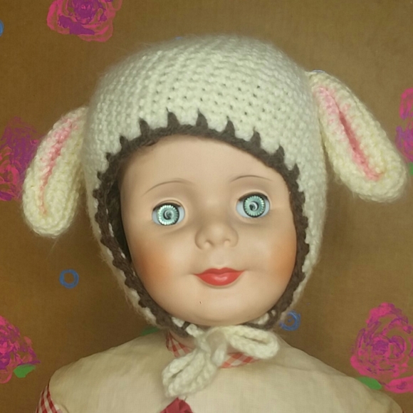 Baby Lamb Hat Handmade Crocheted Bonnet with Sheep Ears - Picture 3 of 6